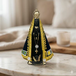 Nossa Senhora Aparecida 15cm Gesso Manto Veludo Azul Marinho Imagem Religiosa Decoração Católica Detalhada