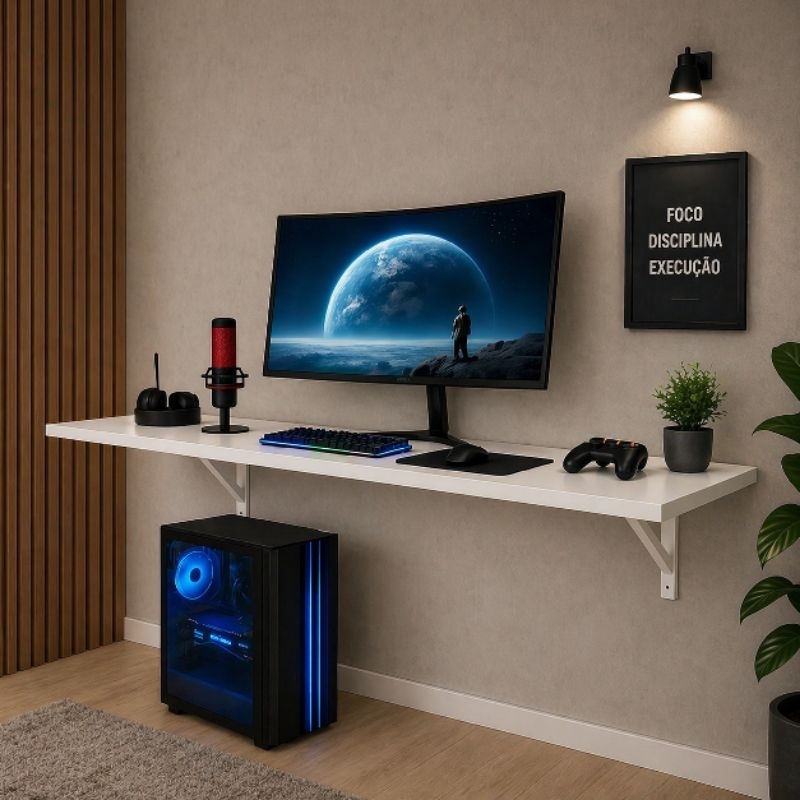 Mesa Suspensa Em Mdf Branco Estudos Home Office Computador