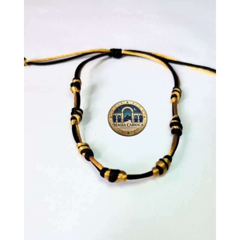 Pulseira 7 Nós Preto e Dourado Exu Do Ouro Orixás Proteção Kabbalah Cabala
