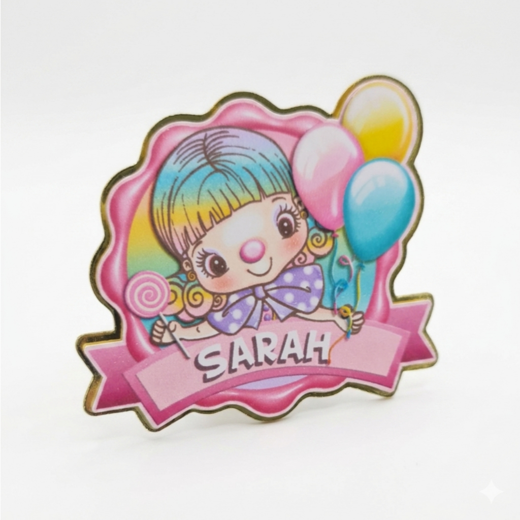 Tag Palhacinha Rosa 3D Personalizada | Aplique Festa Circo Rosa | Lembrancinha Infantil | Scrap Festa