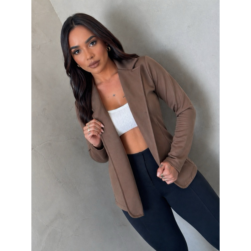 Blazer Feminino  Marrom/Capucino em Neoprene Estruturado | Modelagem que Valoriza o Corpo | Casual e Elegante