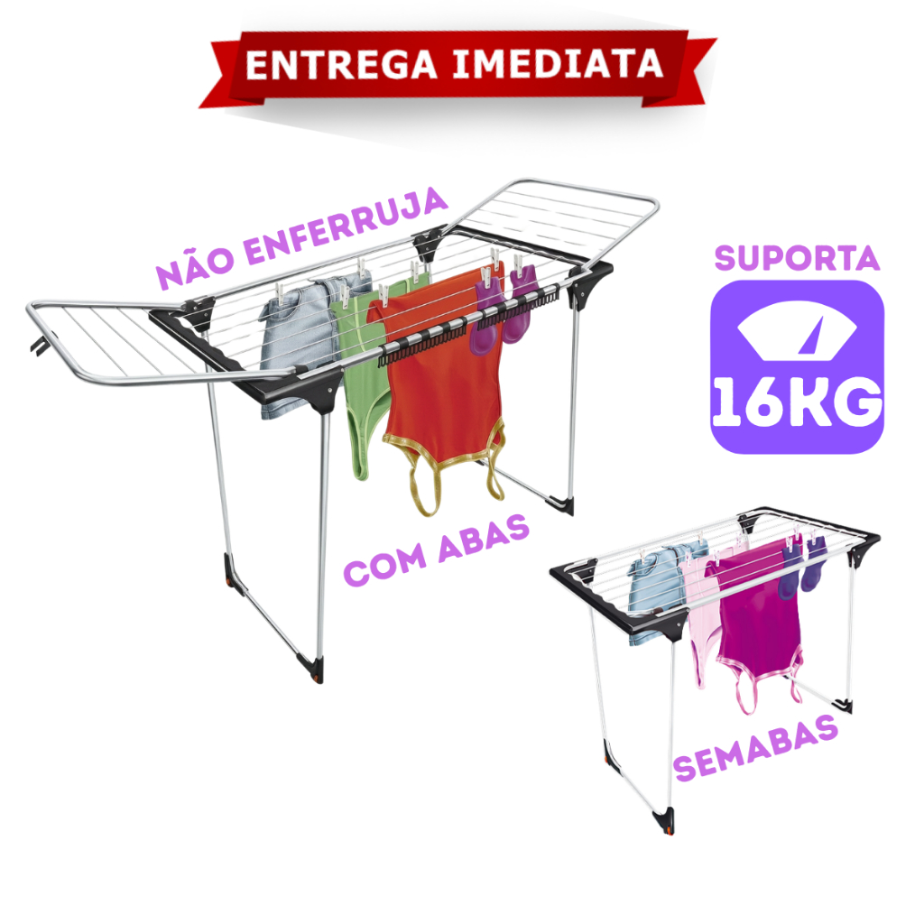Varal De Chão Malta Inox Com Abas ou Sem Abas Reforçado Secalux 16KG