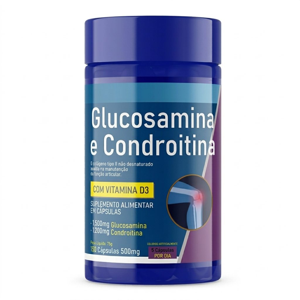 Flex Glucosamina + Condroitina + MSM + Vitamina D3 + Colageno Tipo II UCII + Manganes - 150 Caps Articulações Suplemento