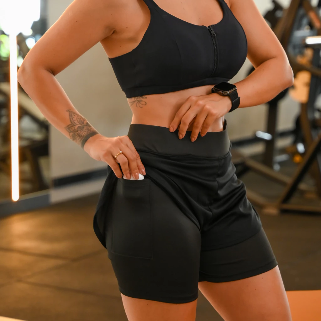 Kit 3 Shorts Femininos 2 em 1 Duplo Compressão Esportivo Bolso Interno Suplex Dry Academia Treino