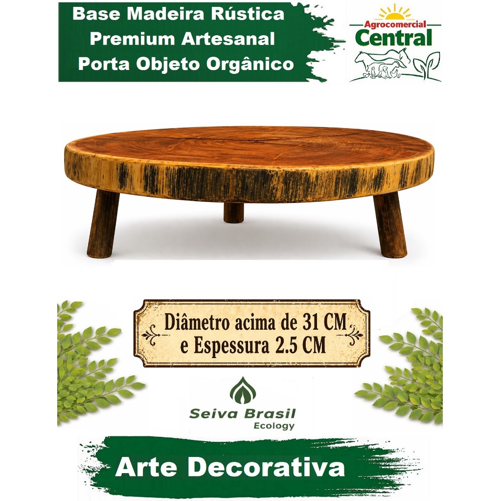 Arte Decorativa Bolacha Porta Objeto Pés Madeira Premium Rústica Orgânica Artesanal (31-50x2-3 Cm)