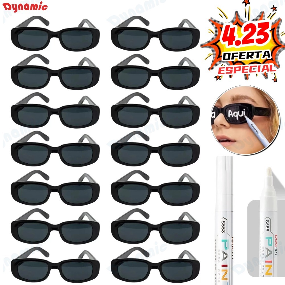 Oculos Vintage Retro Preto Liso + Caneta Giz Festa Casamento Evento Balada Despedidas Cor Preto