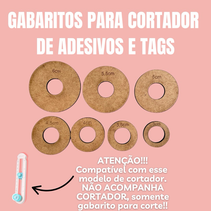 Kit Gabaritos para Corte de Adesivos Tags Redondo 8 Unidades
