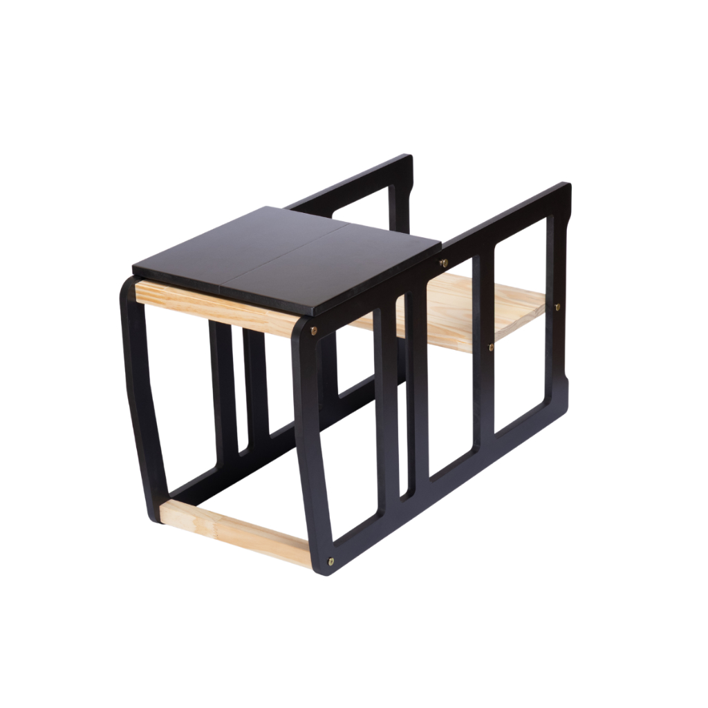 Mesa com cadeira 4em1 Infantil MDF laca Cadeirão Educativo PRETO pintada alimentação