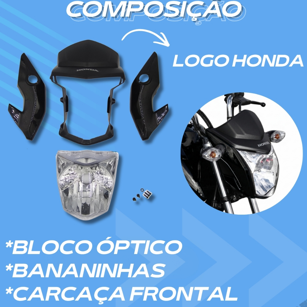 Frente do Farol Completa Preto CG Titan/Fan 150 2014-2015 e 160 2016-2021 Bloco Óptico Bananinha — imagem 2 de 2