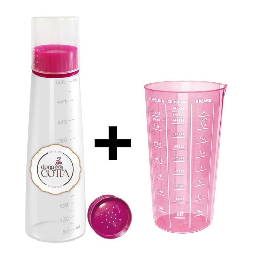 Kit Com Regador Bisnaga Umedecedor Bolo E/OU Copo Medidor  Rosa 570ml