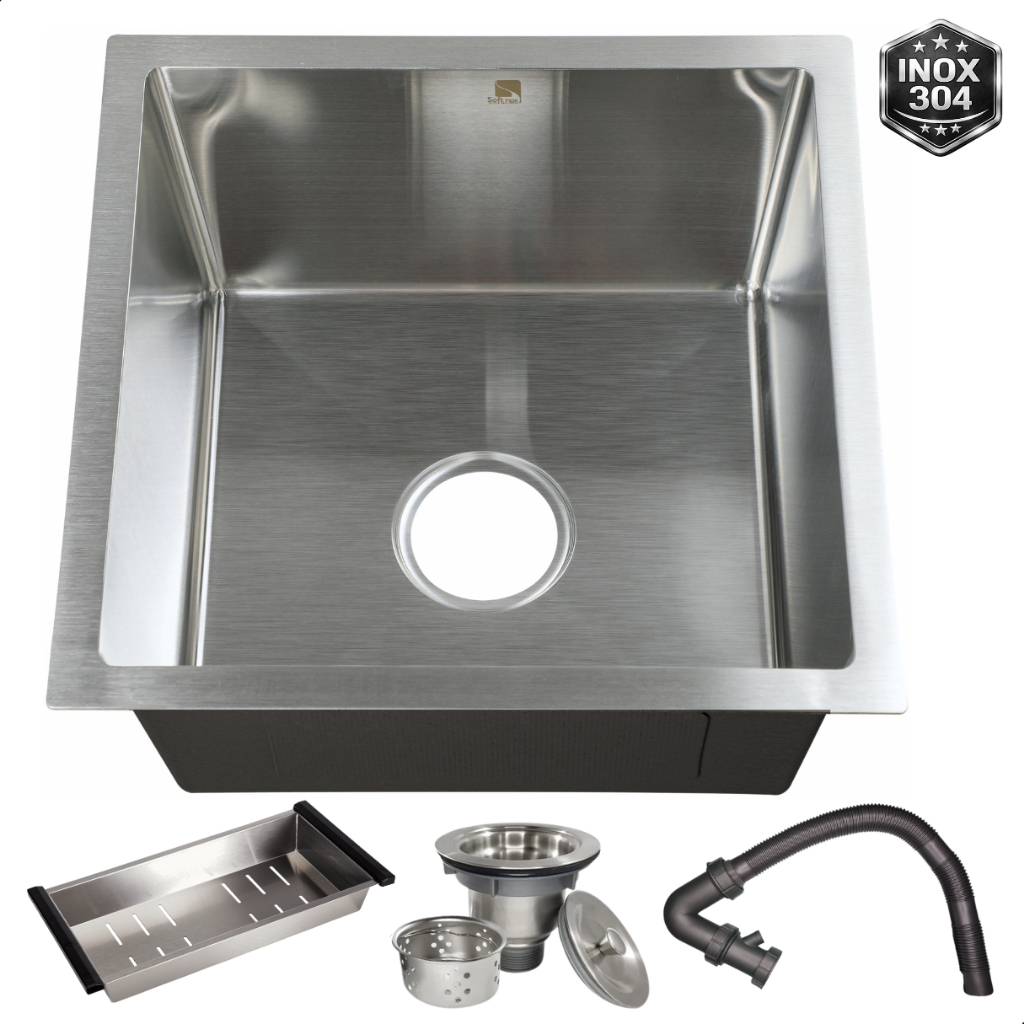 Cuba Aço Inoxidável 304 Pia Cozinha Gourmet Quadrada Escovada 44x44cm Com Acessórios Completa Luxo