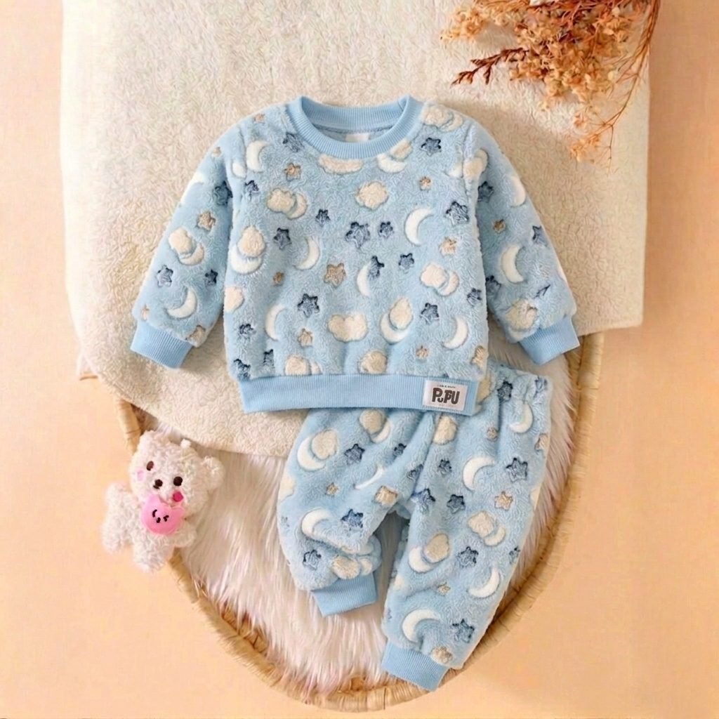 Conjunto em Fleece de Frio Blusa e Calça Infantil Menino e Menina Unissex Inverno Brilha No Escuro