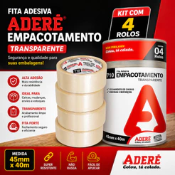 Adere kit com 4 fita adesiva empacotamento transparente 45mm x 40m