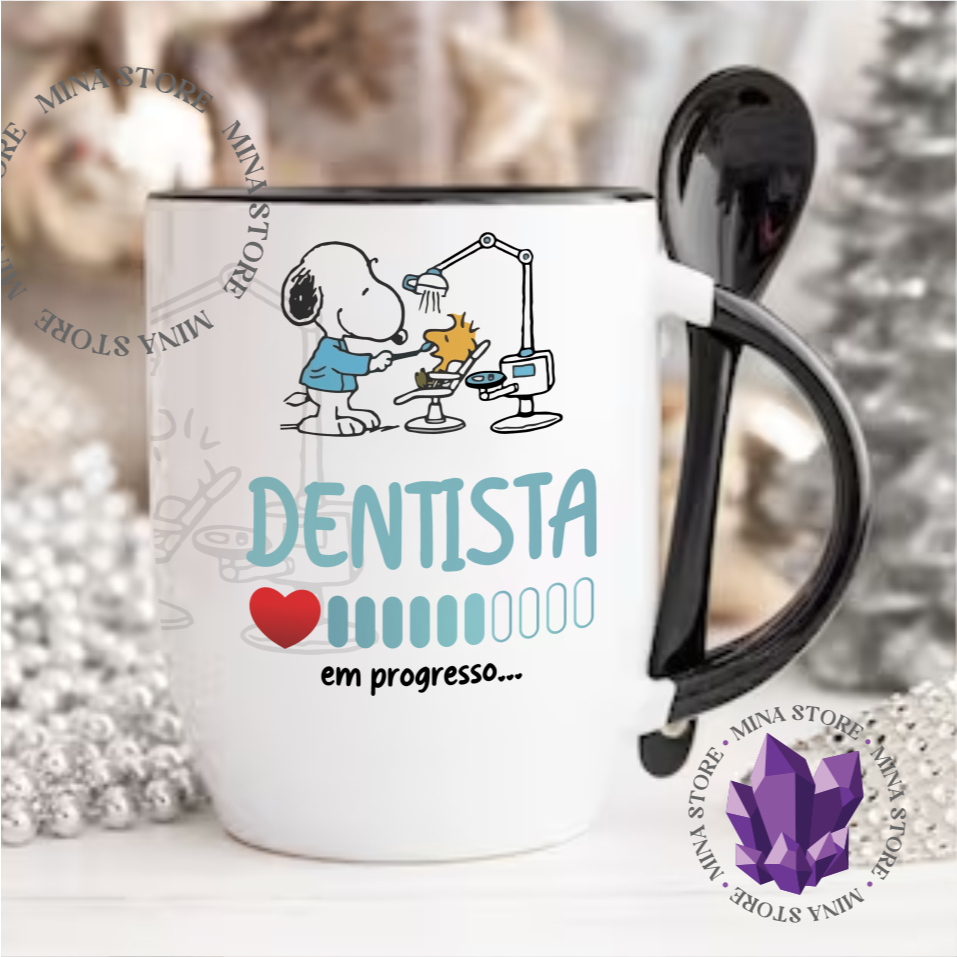 Caneca Dentista Linha Snoopy Profissões Odontologia Estudante
