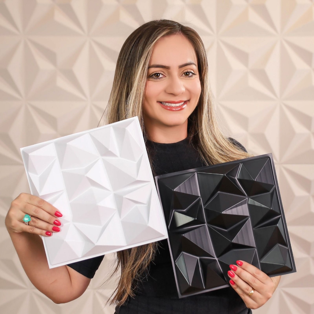 Kit 130 Placas Revestimento PVC 3d Preto e Branco De Parede Decorativa 25x25 cm