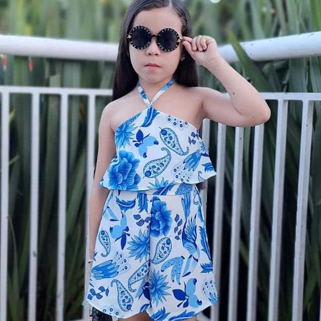Macaquinho Infantil Menina Tecido Crepinho Moda Bloguerinha