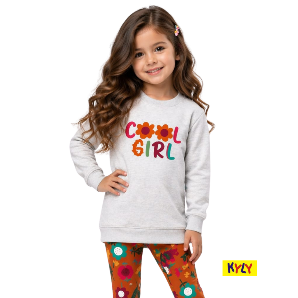 Conjunto infantil menina moletom flanelado e legging em cotton  Kyly  tamanho 4 ao 8  1000758