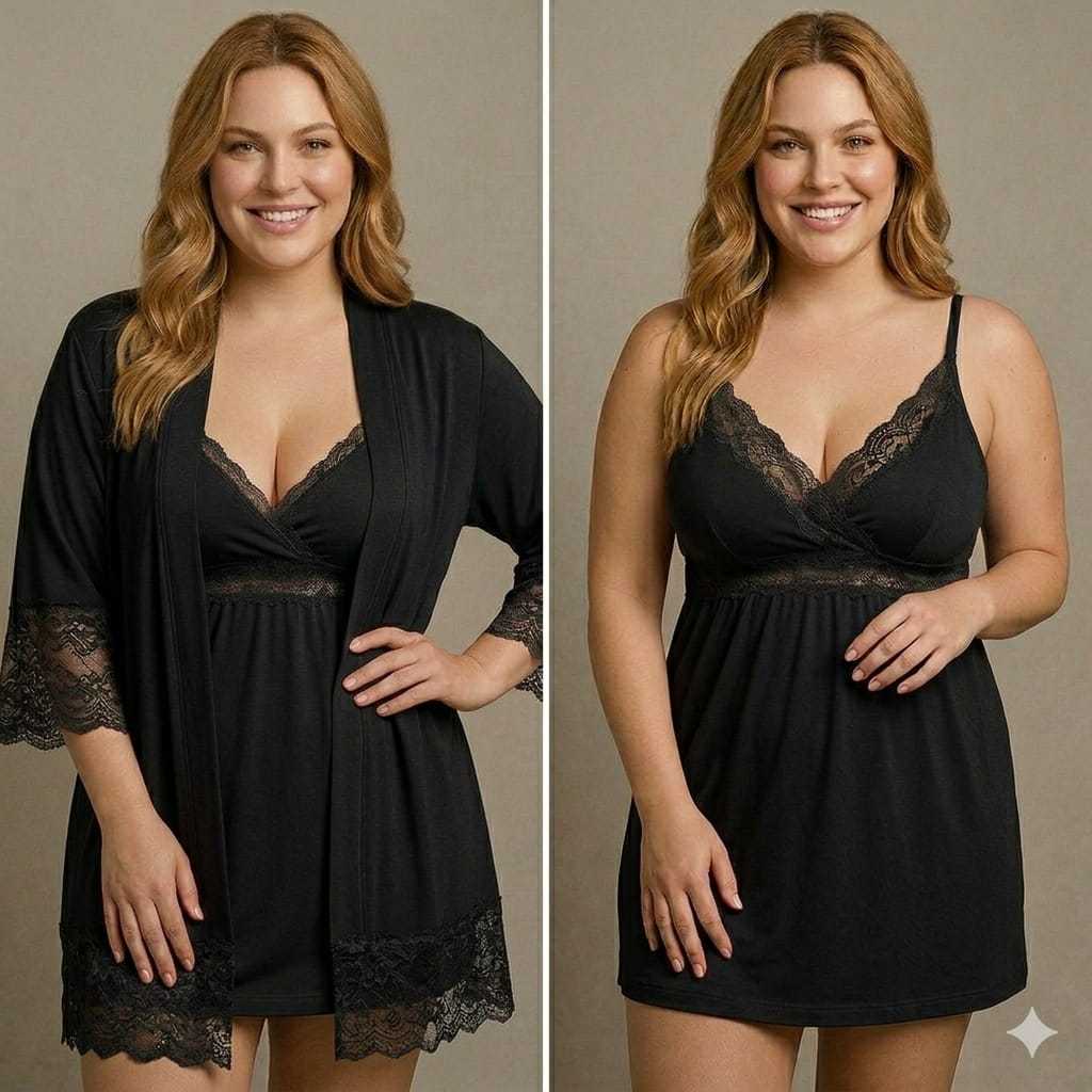 Kit Robe Luxo + Camisola Sensual | Microfibra e renda premium Pijamas