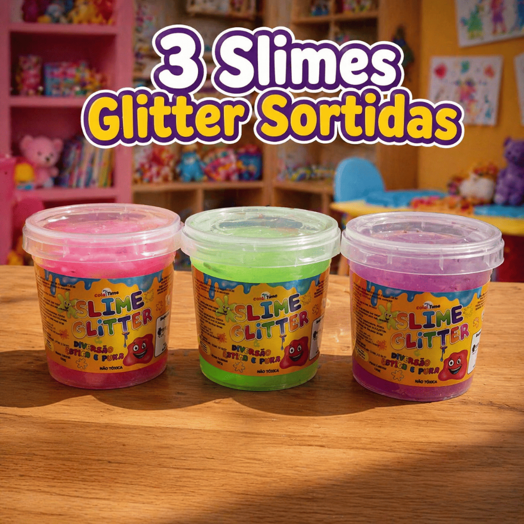 3 Slime Puxa Puxa com Glitter P/ Kit Festa Infantil Lembrancinha