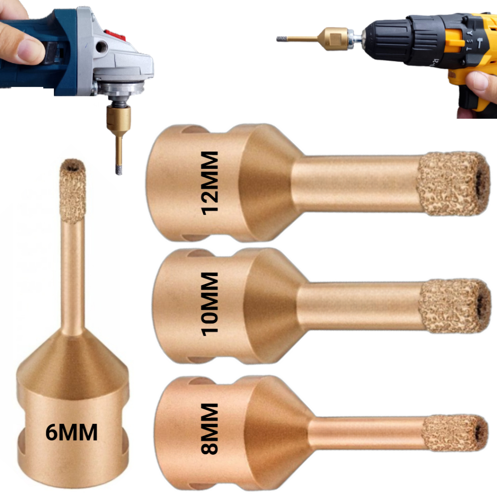 4 Broca Diamantada P/ Furadeira e Esmerilhadeira 6mm 8mm 10mm 12mm Furar Porcelanato Vidro Cerâmica