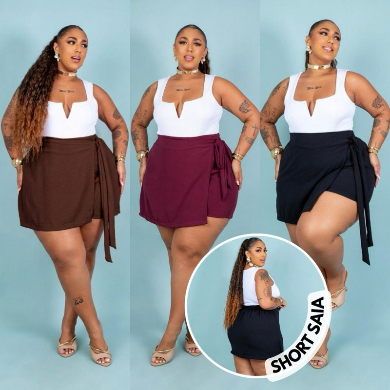 Short Saia Plus Size Saia Atrás De Amarrar GG G1 G2 G3