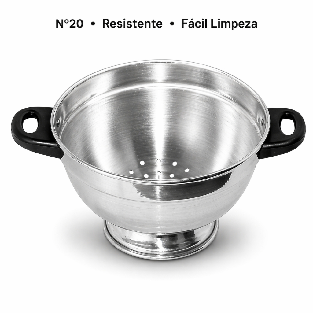 Escorredor de Macarrão de Alumínio Reforçado N°20 | Coa Arroz, Massas, Verduras e Frutas | Leve, Prático e Resistente