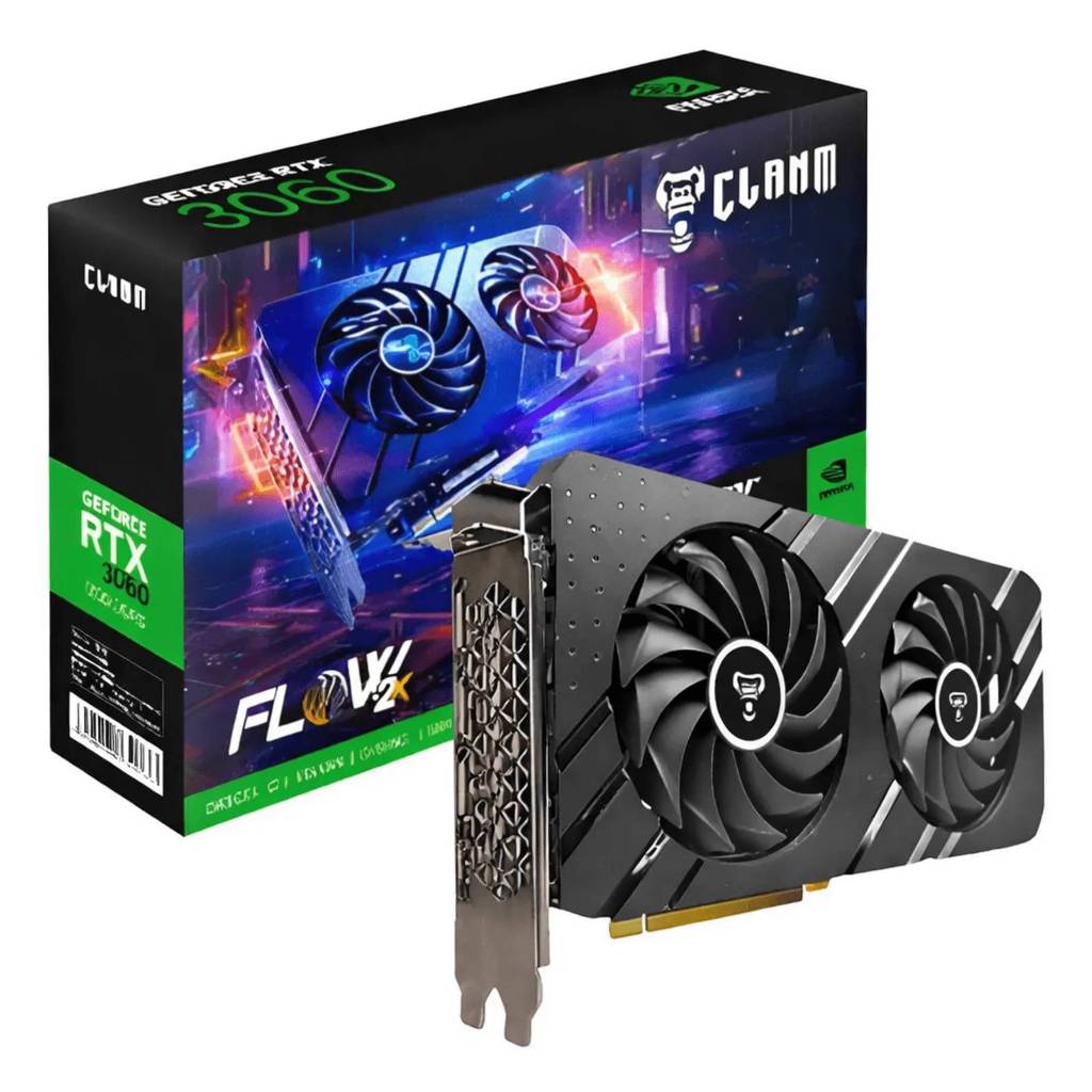 Placa de Vídeo Clanm GeForce RTX 3060 Flow 2x, 12GB, GDDR6, 192-bit, RTX 3060 - 12GD6 - 192Bit