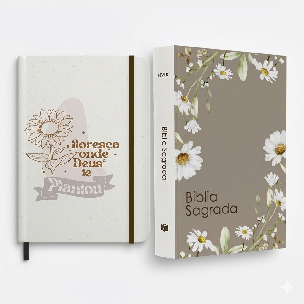 Kit Bíblia Sagrada Flores | NVI | Capa Dura + Caderno Moleskine | Com Pauta | Floresça Onde Deus Te Plantou