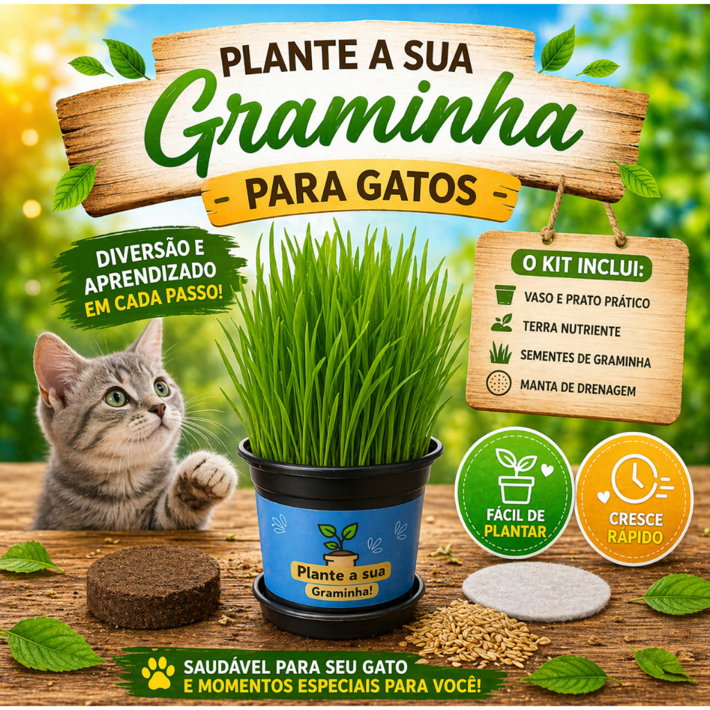 Plante Sua Graminha Petisco para Gatos - Diversão e Aprendizado para a Família