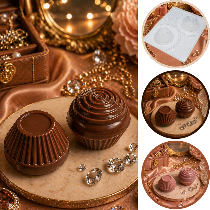 1~5 Forma BWB Com Silicone (3 partes) Para Chocolate Cód. 26 - Porta Jóias Cupcake 125g. (CHOCO)