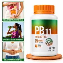 PB11 Probiótico 120 Cápsulas - 11 cepas e 15 bilhões de UFC de lactobacillus