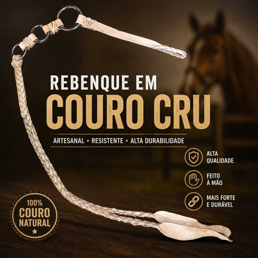 Chicote Rebenque duas perna Em Couro Cru Trançado Artesanal Envio Imediato