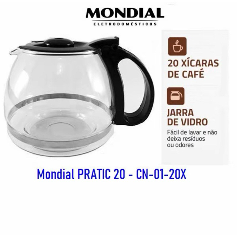 Jarra de Reposição para Cafeteira Mondial Pratic 20 Cor Preta ,Vidro reforçado