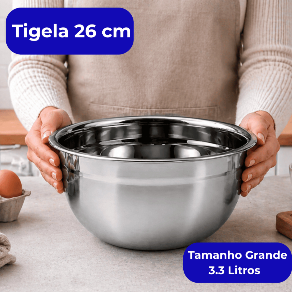 Tigela Bowl 26 Cm Inox Saladeira Bacia Multiuso Resistente Grande Recipiente Bolo Profissional Envio Imediato