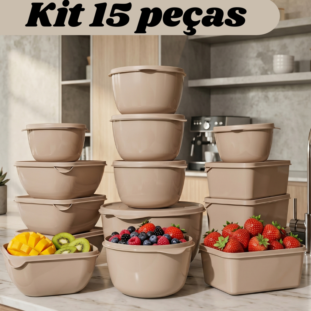 Kit 15 peças jogo de potes armazenamento de alimentos varios tamanhos conjunto tapoer