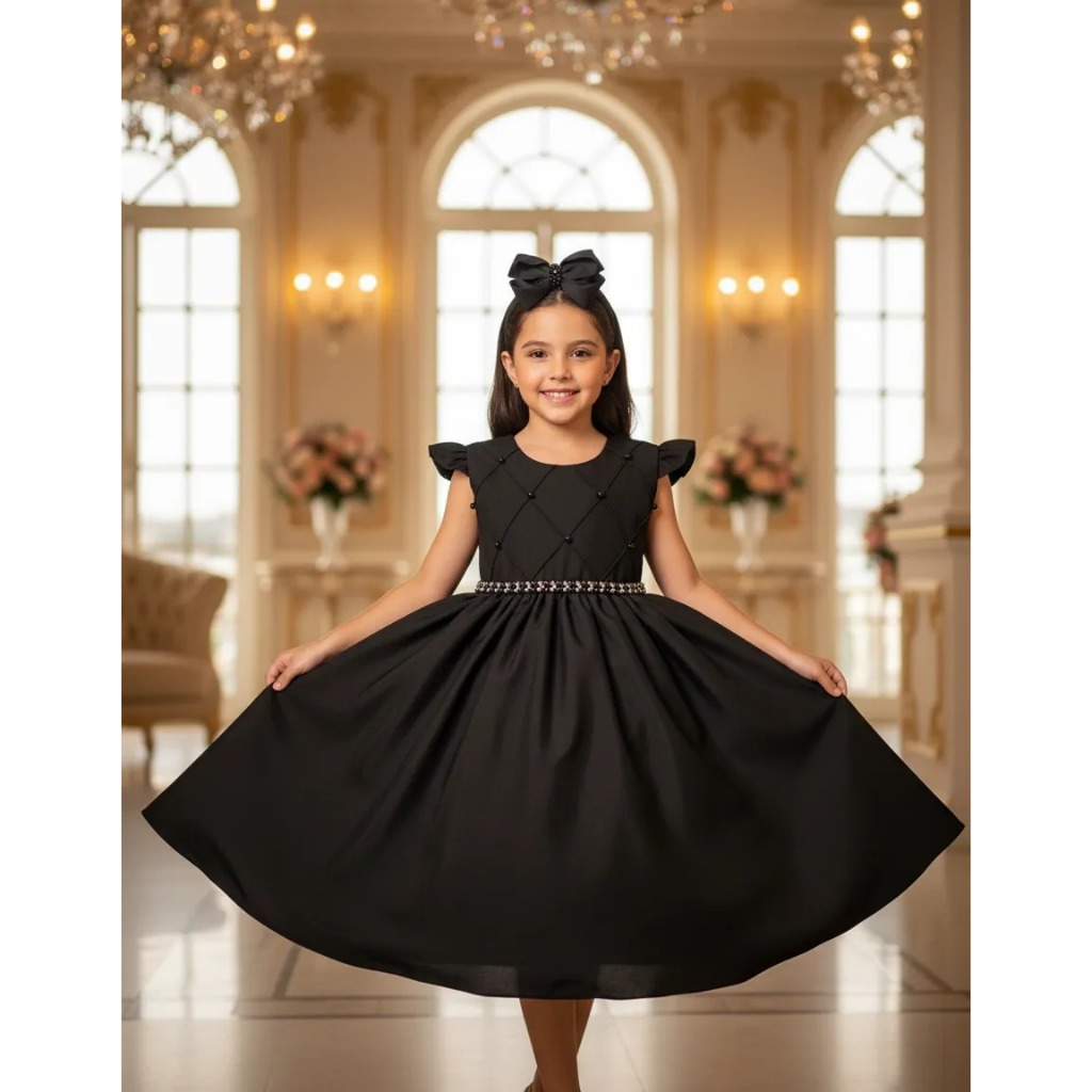 Vestido Preto Ysa Kids Francine Apresentação Formatura Damas Festa
