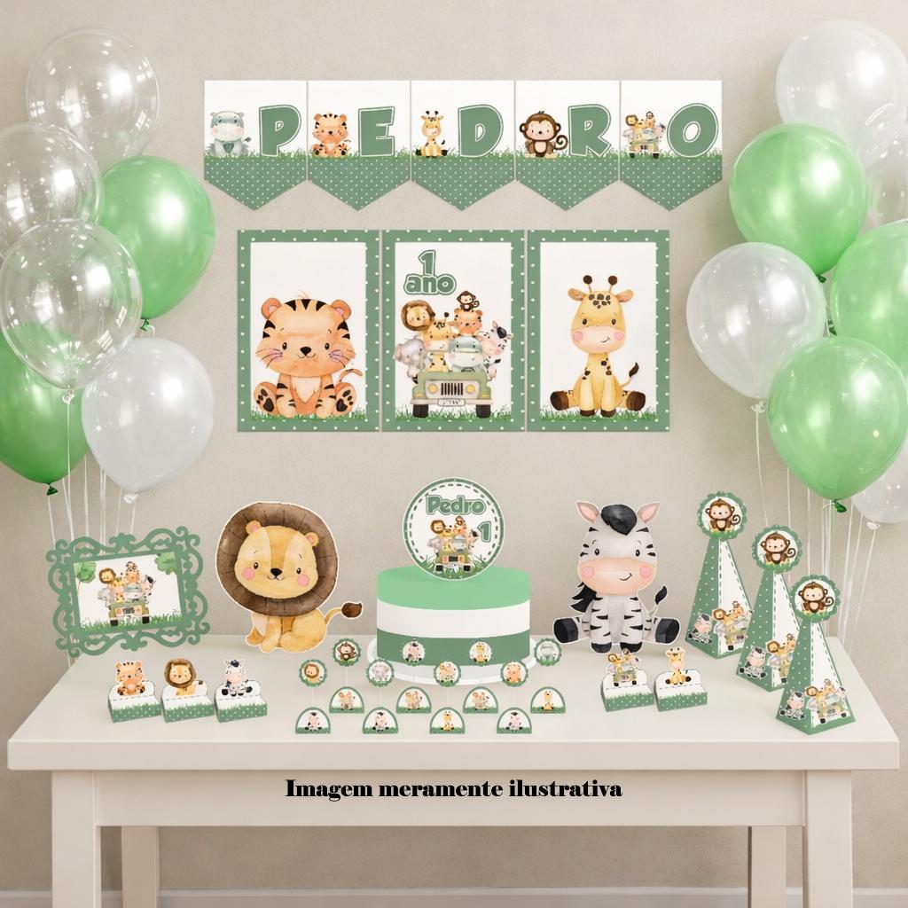 kit Festa Safari Baby Só um Bolinho Decoração Aniversário Mesversário Lembrancinhas Personalizadas
