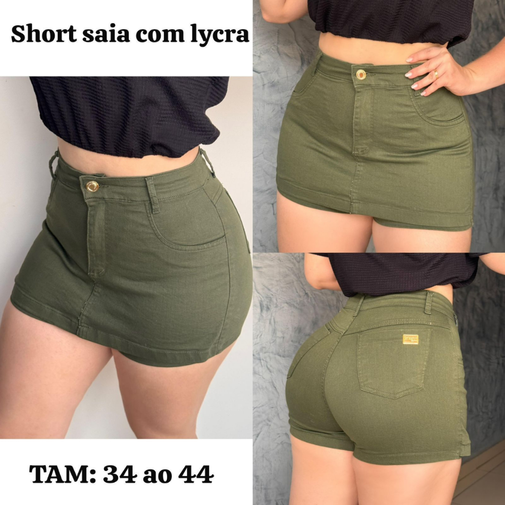 Short Saia Cargo Feminino Moda Verão com Bolsos Levanta Bumbum com Lycra casual / festa / praia / verão