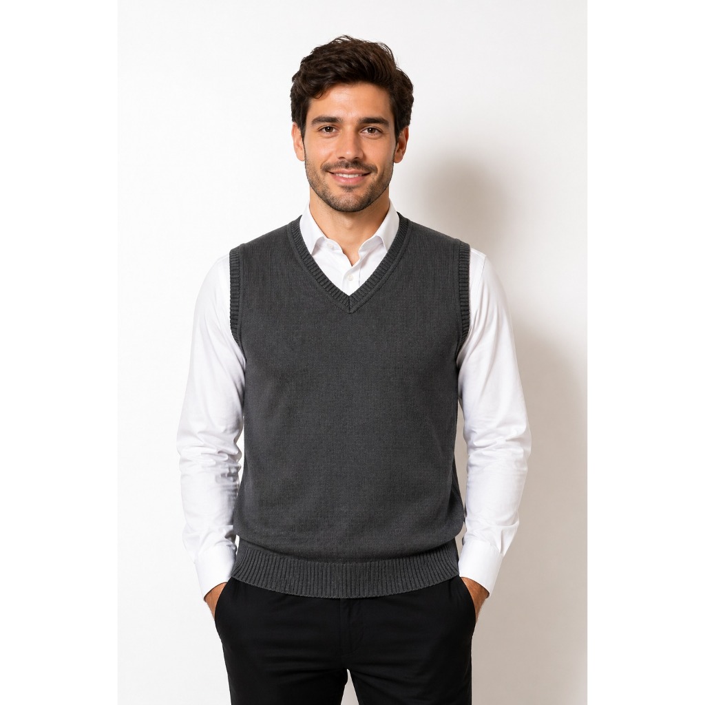 Colete Masculino em Tricô Liso com Gola V