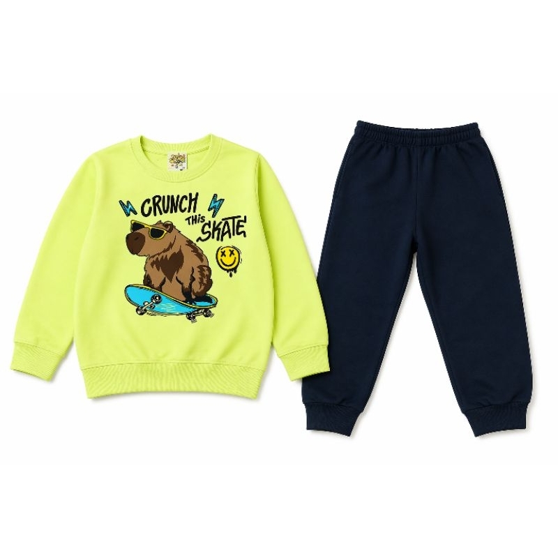 Conjunto Infantil Masculino Moletom Urso Skate Neon + Calça Jogger – Roupa Confortável para Menino