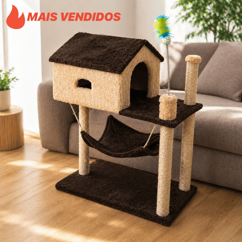 Arranhador Gato Casa Dois Andares com Rede  Playground