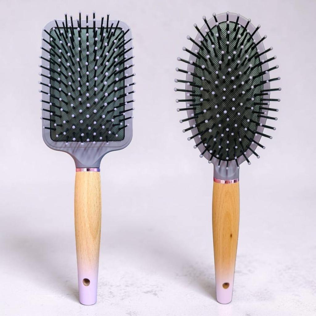 Escova De Cabelo Cerdas De Silicone Pente De Pentear Com Cerdas macias em Silicone Cabo De Madeira