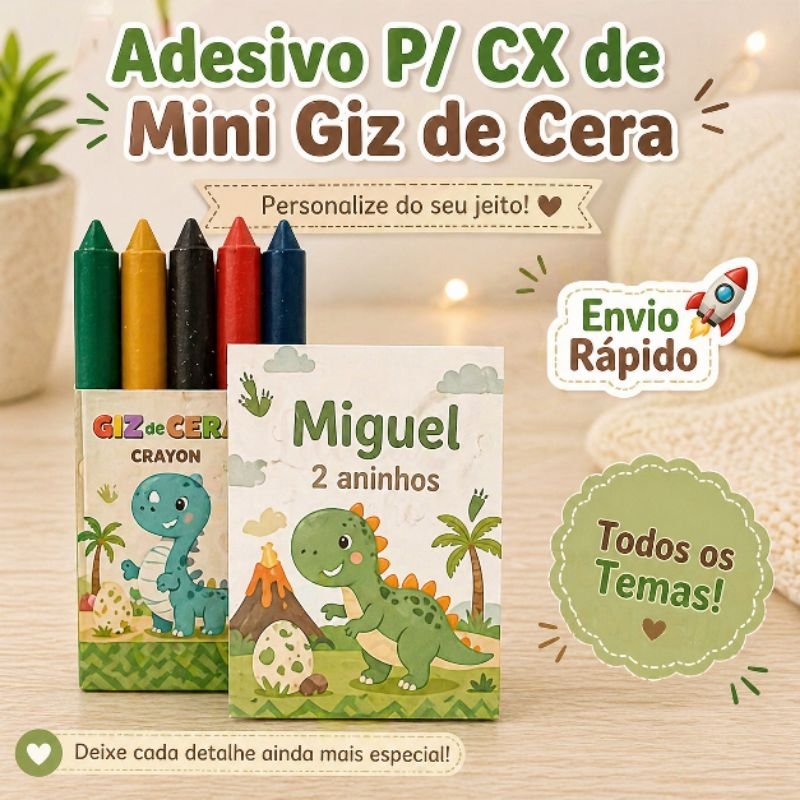 Adesivos Mini Giz de Cera Personalizado | Todos os Temas Festa Infantil