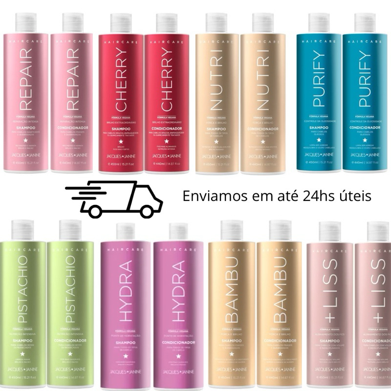 Jacques Janine Kit Shampoo 450ml + Condicionador 440ml Curls Purify Pistachio Nutri Repair Capilar