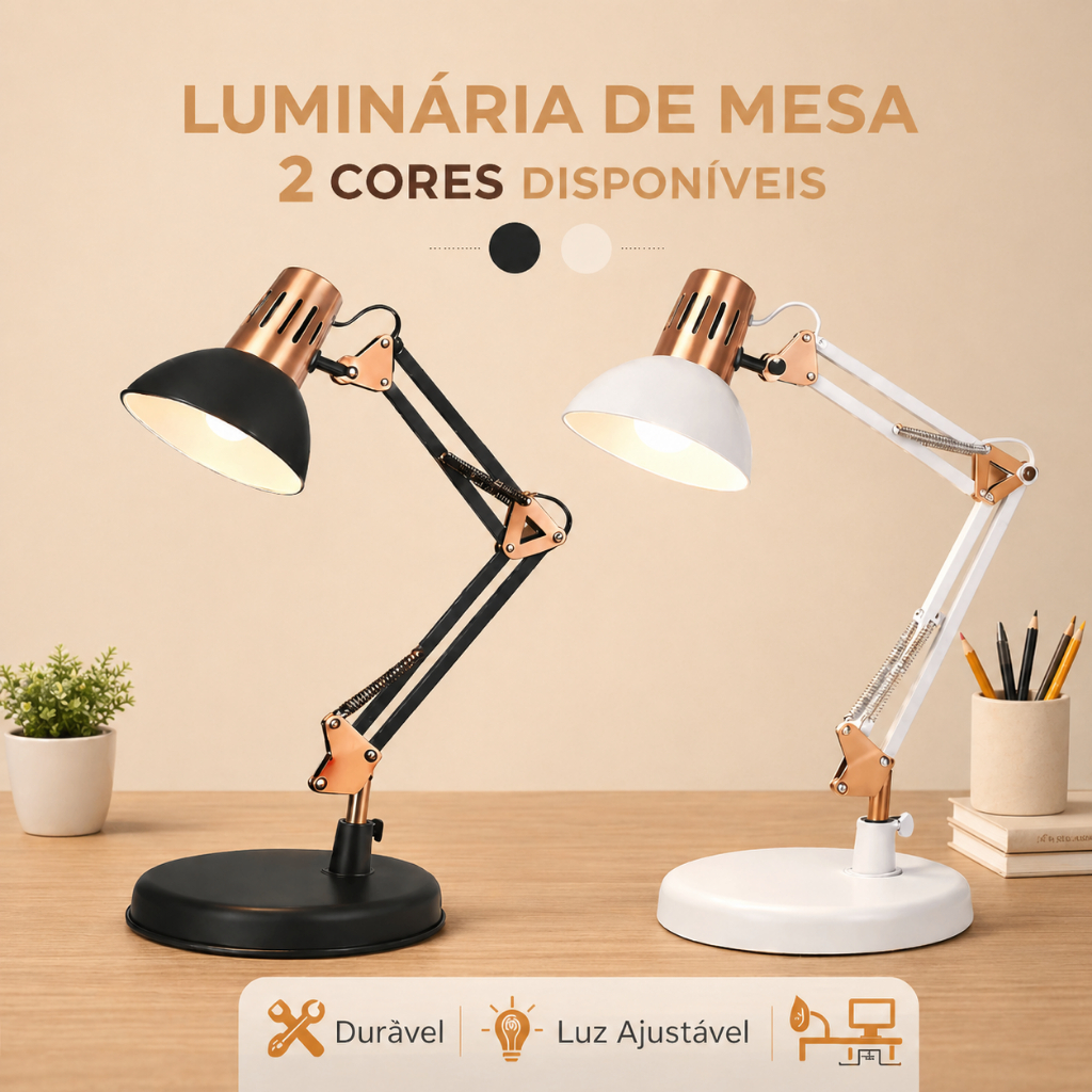 Luminária Articulada Pixar Mesa Abajur Profissional Base Garra Flexível Escritório Estudo Bivolt LED