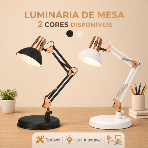 Luminária Articulada Pixar Mesa Abajur Profissional Base Garra Flexível Escritório Estudo Bivolt LED