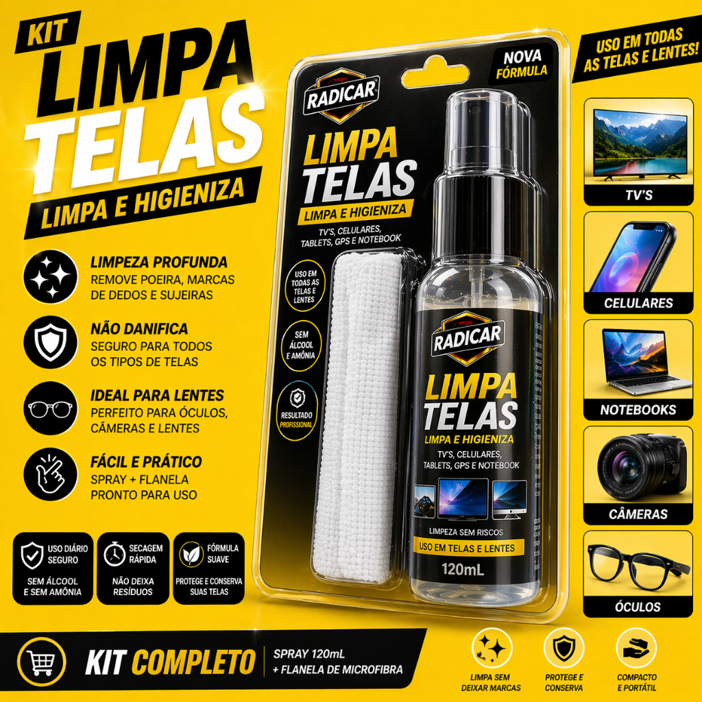 Kit Limpa telas óculos celular monitor TV computador com pano microfibra premium