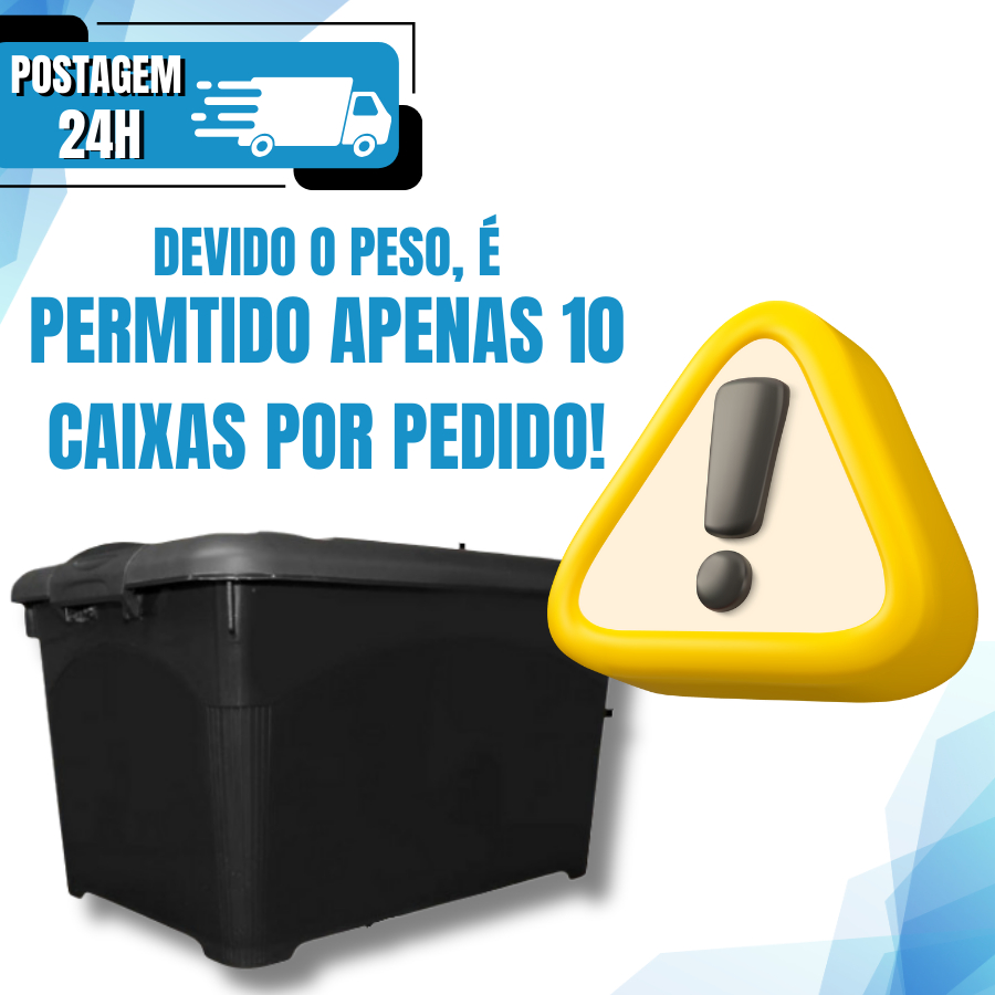 Caixa organizadora preta de 95 litros com rodas e trava para transporte
