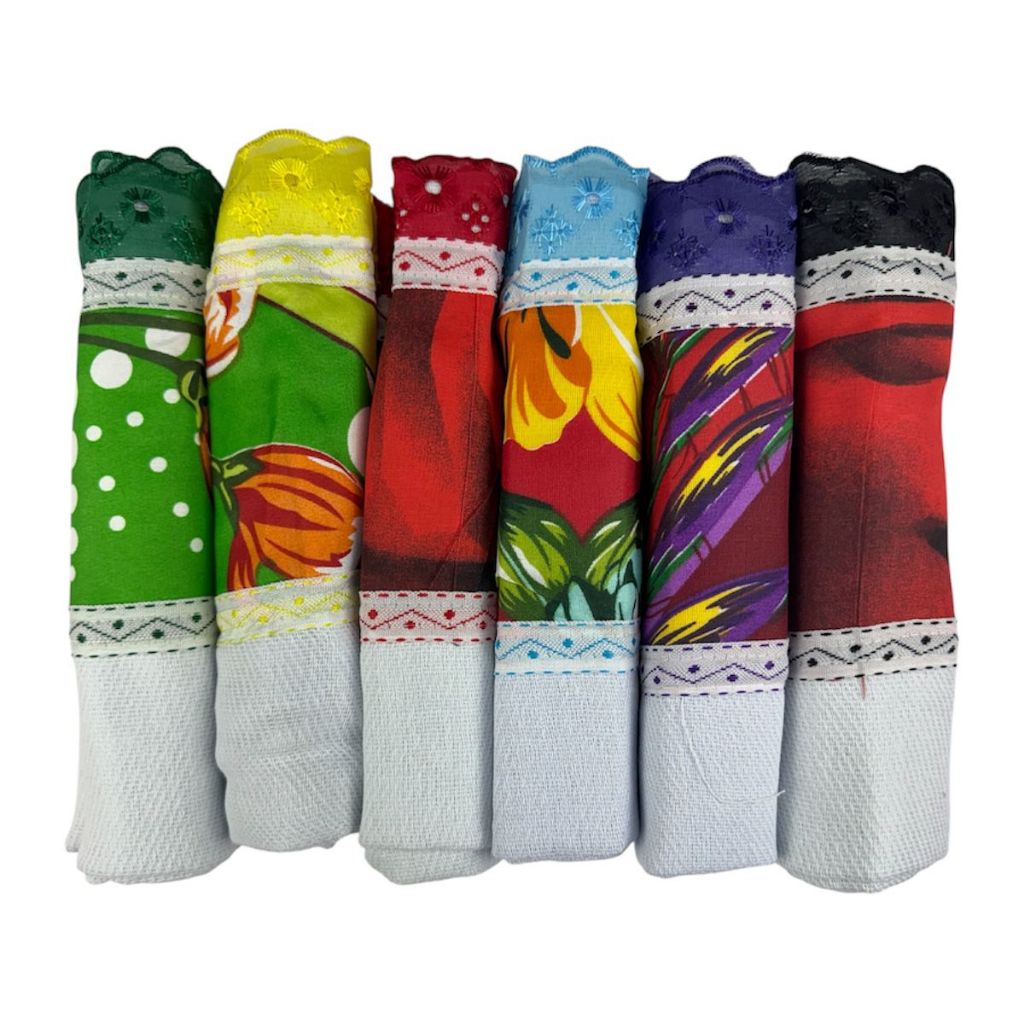 Pano de Prato Semaninha 6 unidades 45x75cm Com Estampa Costurada Bolsa com Alça