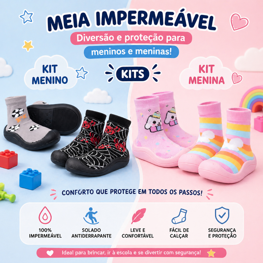 Kit 2/3 Pares Sapatinho Meia Infantil Unissex